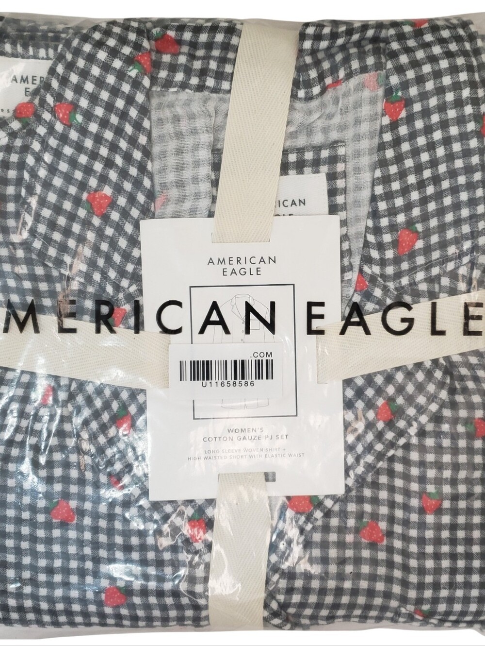 AMERICAN EAGLE Pajama Set Women Long Sleeve Shirt & Shorts Cotton Gauze NWT